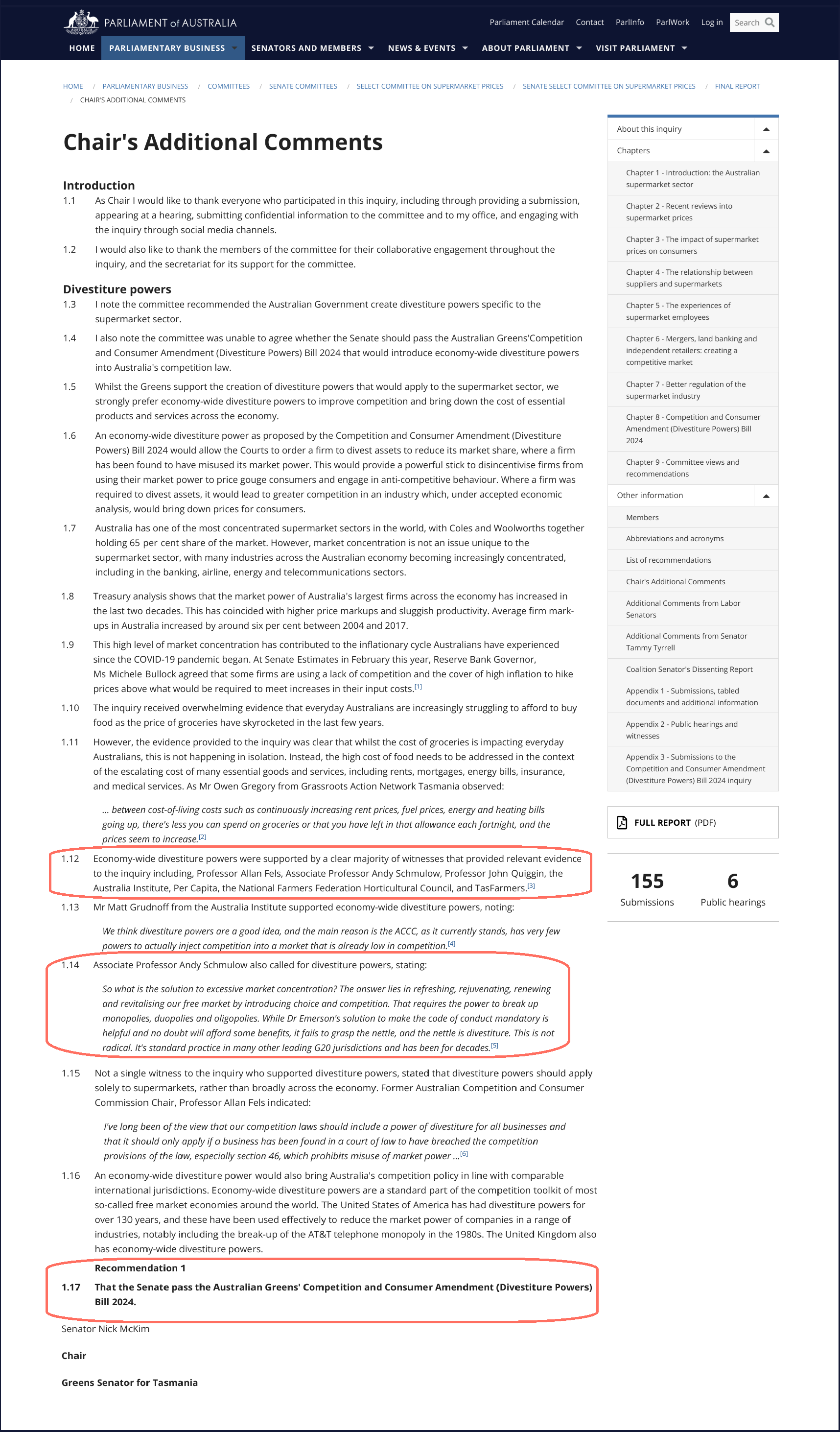 Chair's Additional Comments