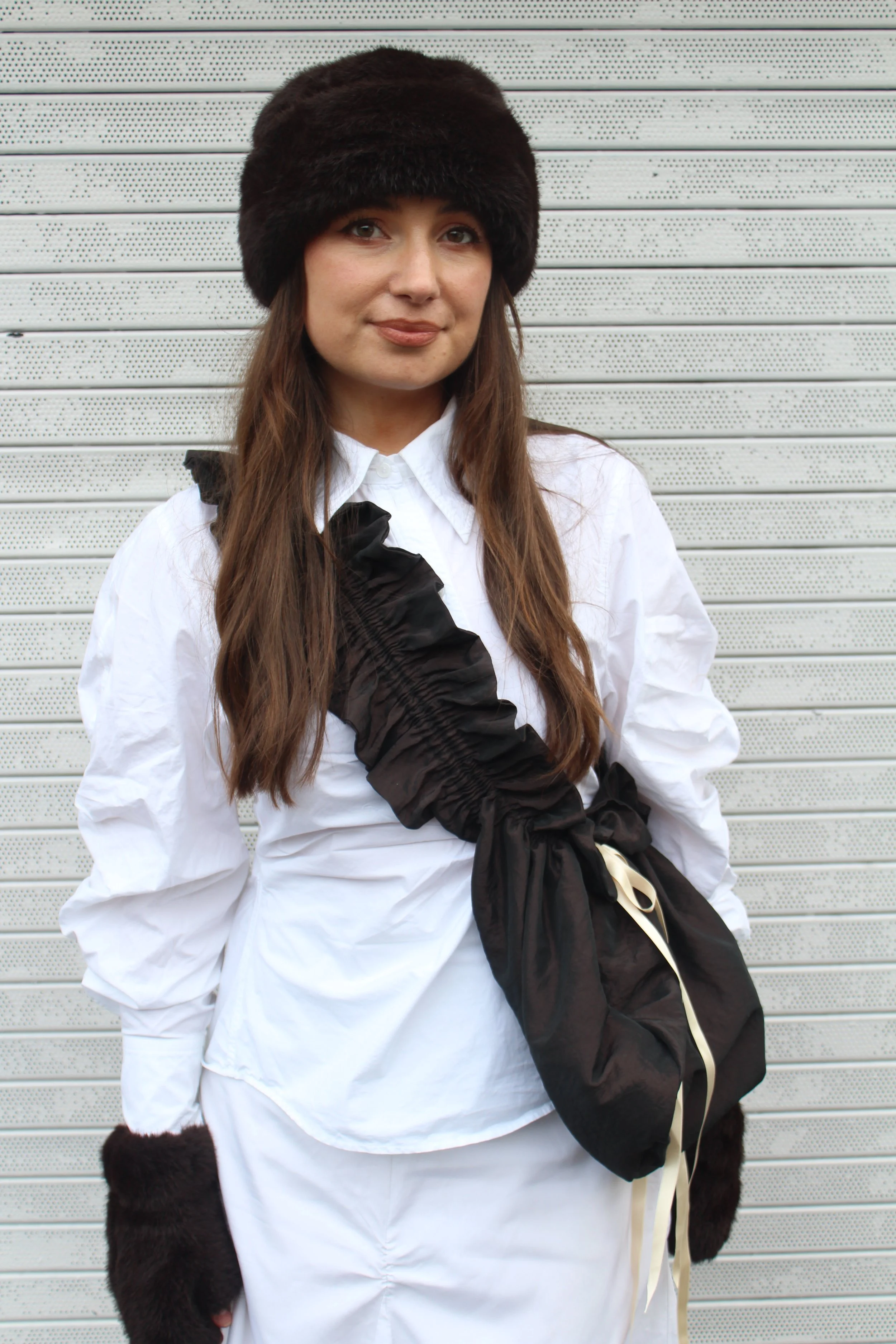 Ruffle Bubble Bag in Brown