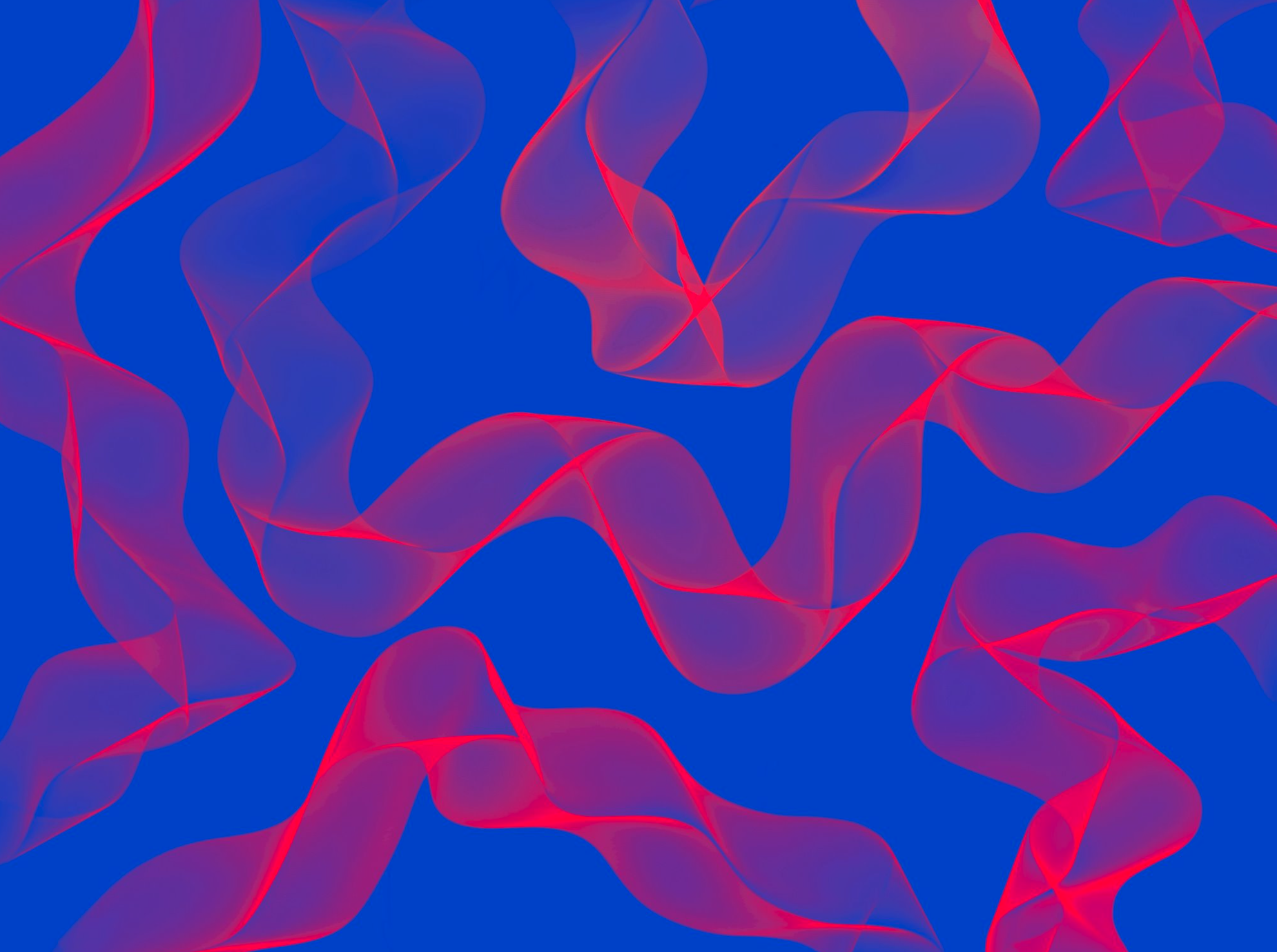 Abstraktes Muster mit roten, transparenten, gebogenen Linien auf blauem Hintergrund.