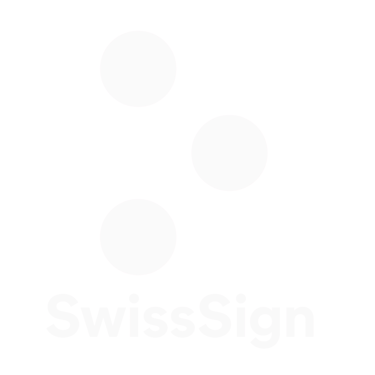 Schwarzes Logo mit drei weißen Kreisen und dem Schriftzug ‚SwissSign‘ darunter.