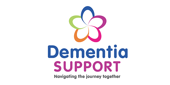 Logo for Dementia Support with a multicolored flower and the tagline 'Navigating the journey together'.