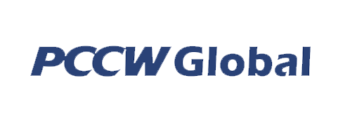 PCCW Global logo with blue text on a black background