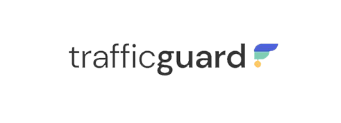 TrafficGuard logo with black text and a stylized blue, green, and orange icon.