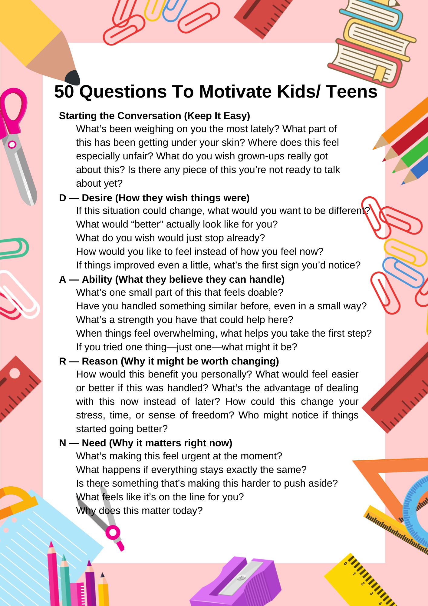 50 Questions To Motivate Your Teenager