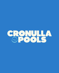 Logo for Cronulla Pools with blue background and white text.