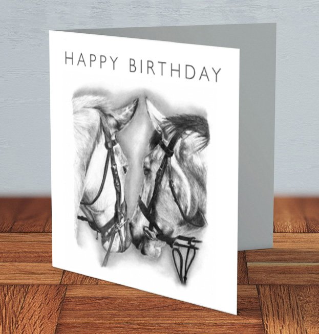 Horse equestrian luxury handmade birthday card 15 x 15 cm