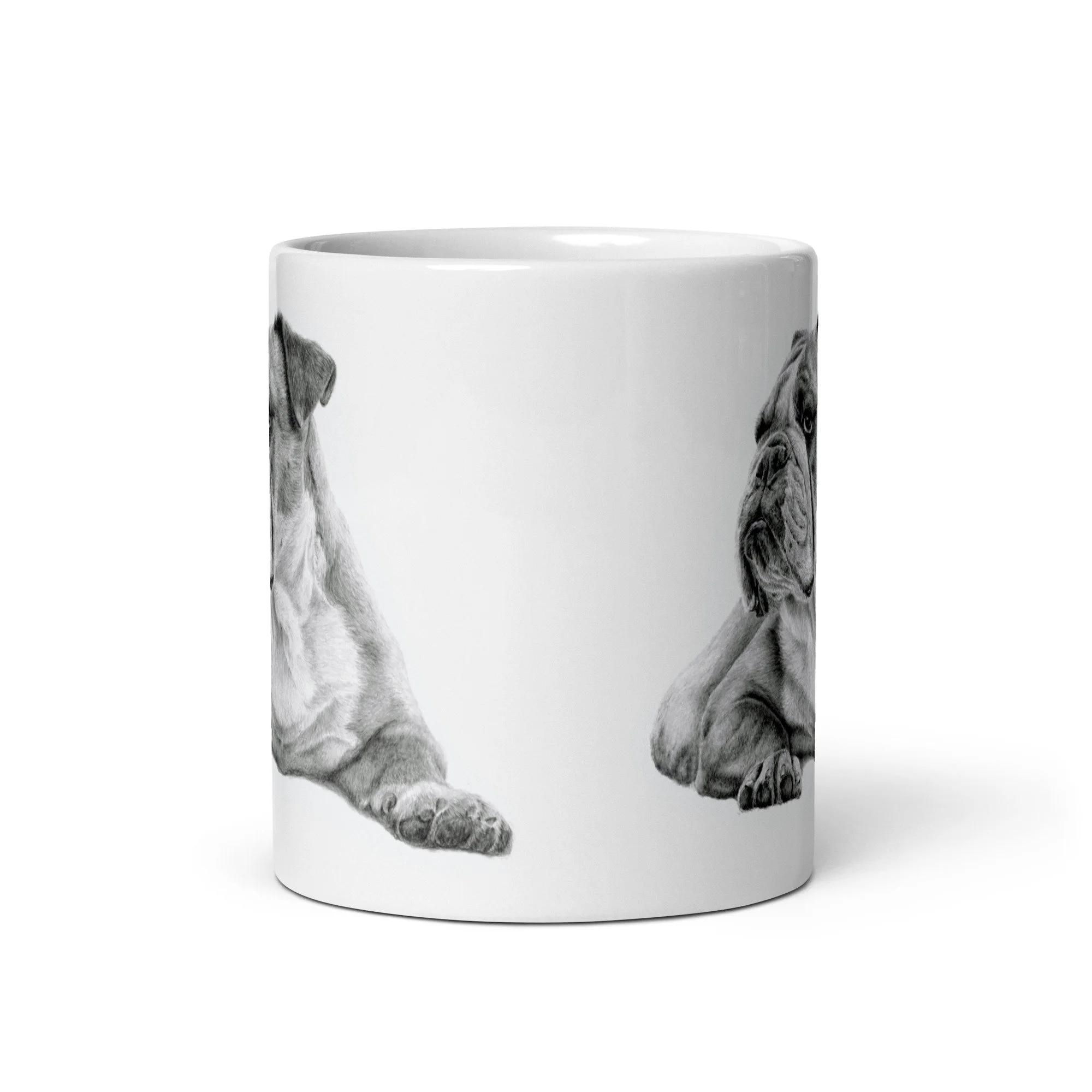 11oz British Bulldog ceramic mug, lead and BPA-free, perfect as a dog lover gift.