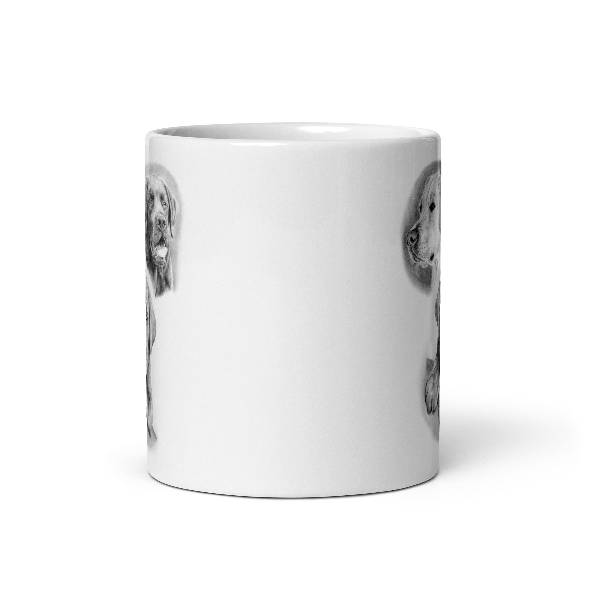 Labrador-themed coffee mug with vibrant pet artwork, dishwasher and microwave safe.