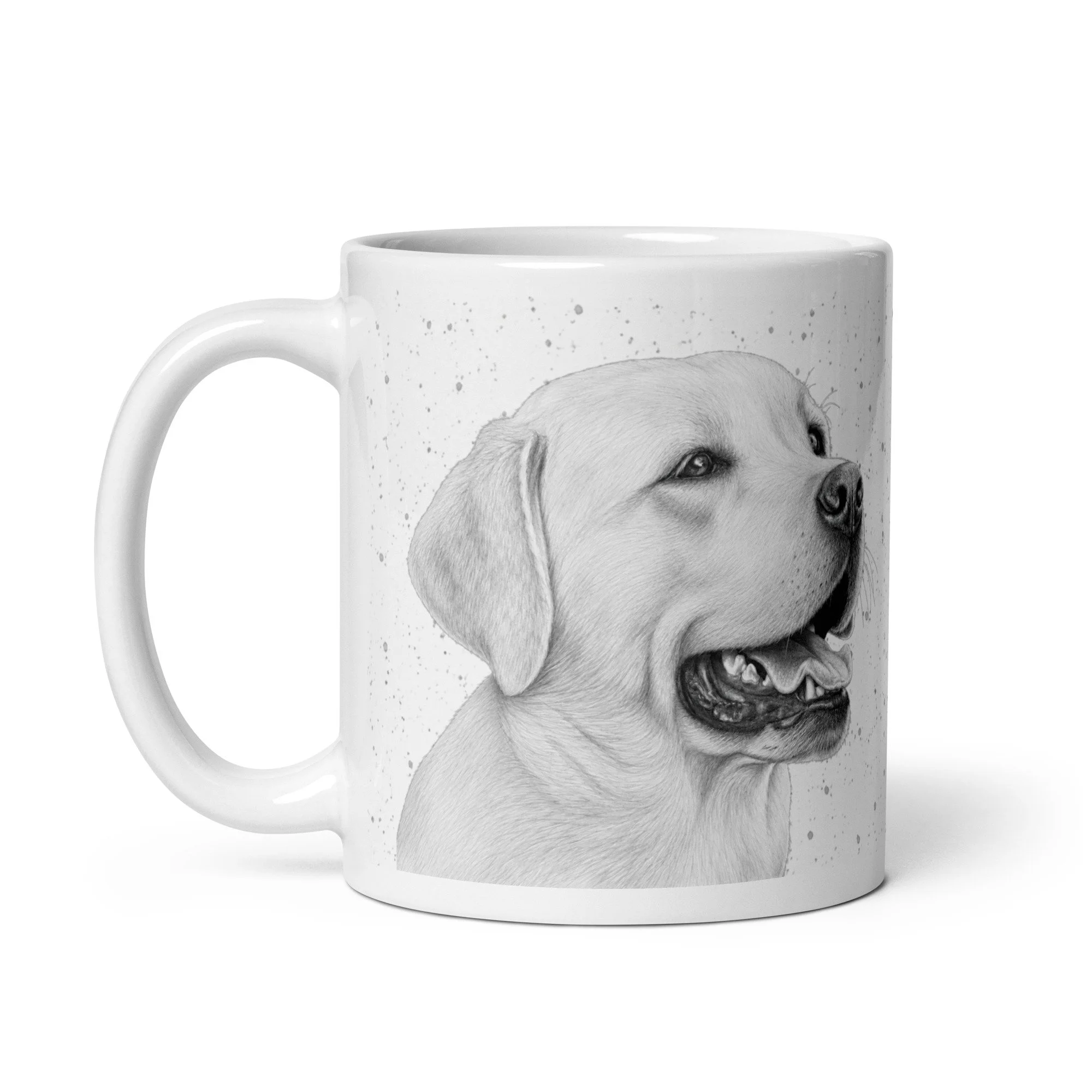 Premium Labrador mug with original artwork by UK artist Matthew Lloyd and an elegant grey fleck design, ideal for dog lovers.