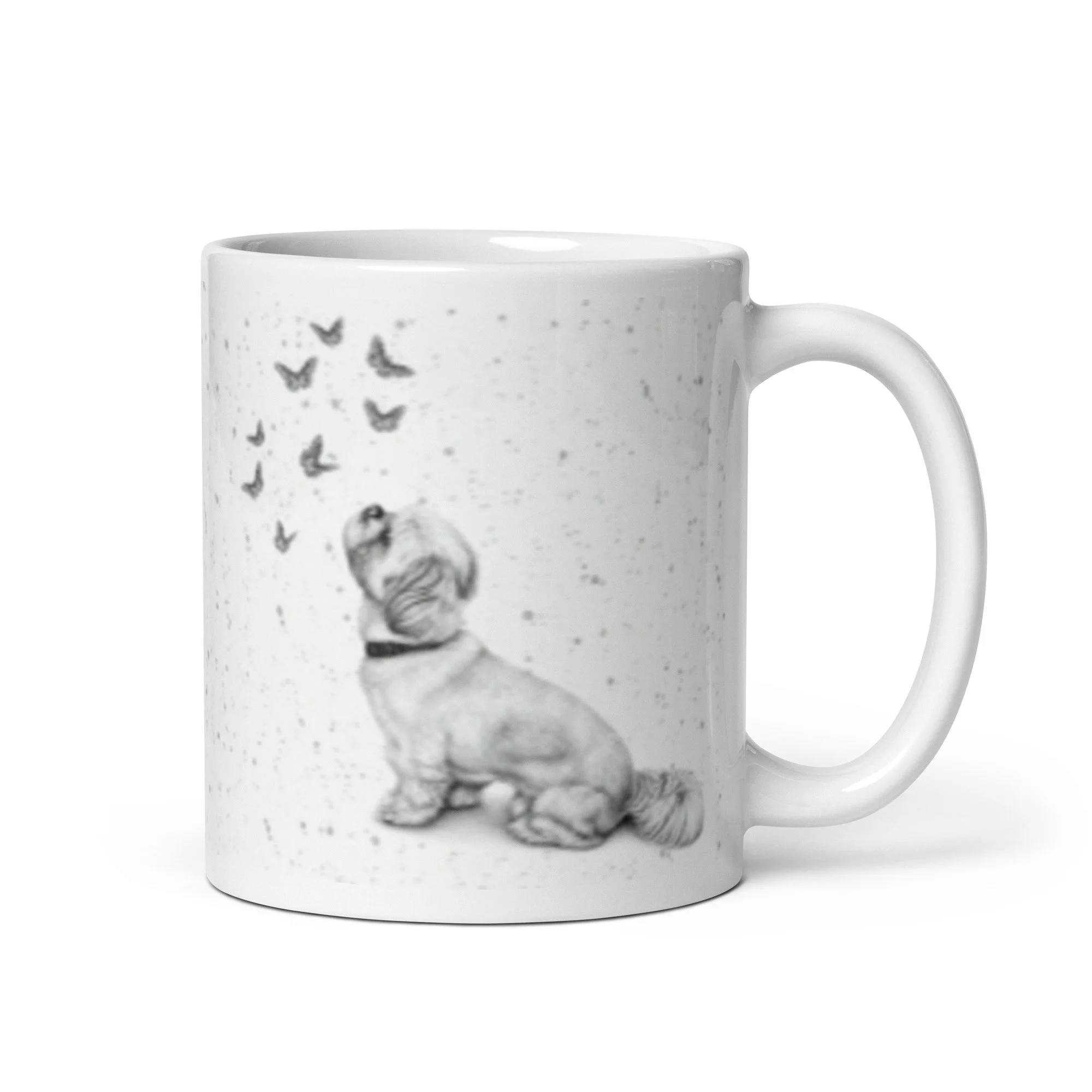 Shih Tzu Butterfly Mug | Grey Fleck | 11oz Ceramic Mug