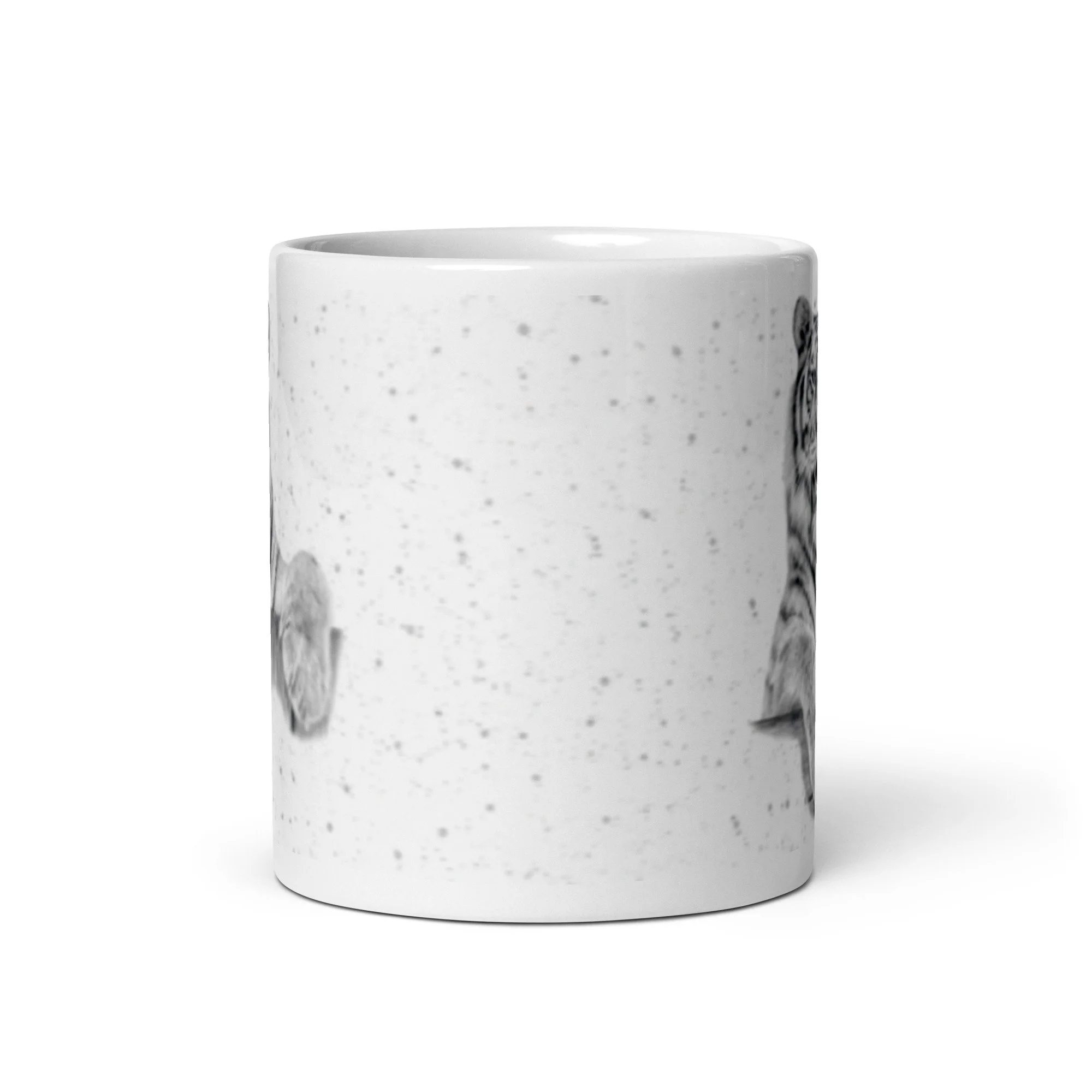 Glossy white mug showcasing original tiger artwork by British artist Matthew Lloyd, ideal for coffee, tea, and thoughtful gifting.