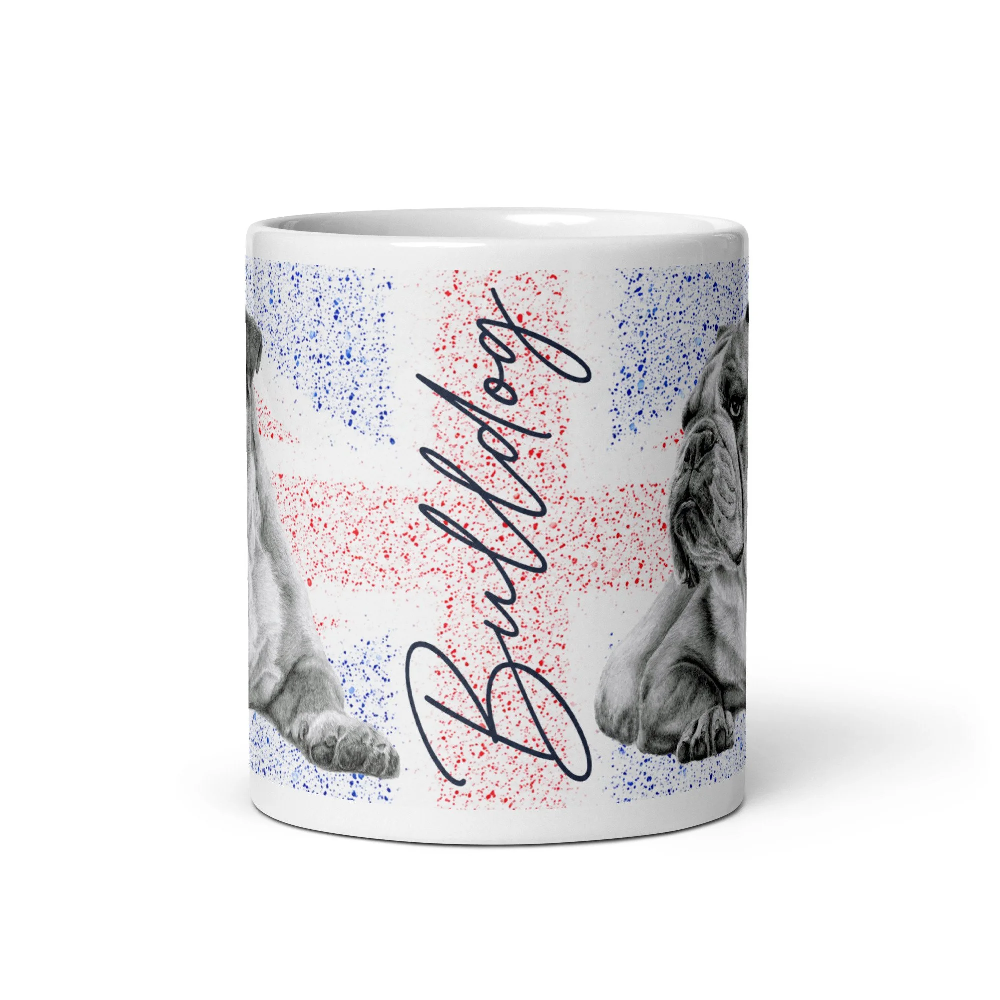 11oz British Bulldog coffee mug with original artwork by Matt Lloyd, showcasing a Bulldog portrait and patriotic Union Jack design.