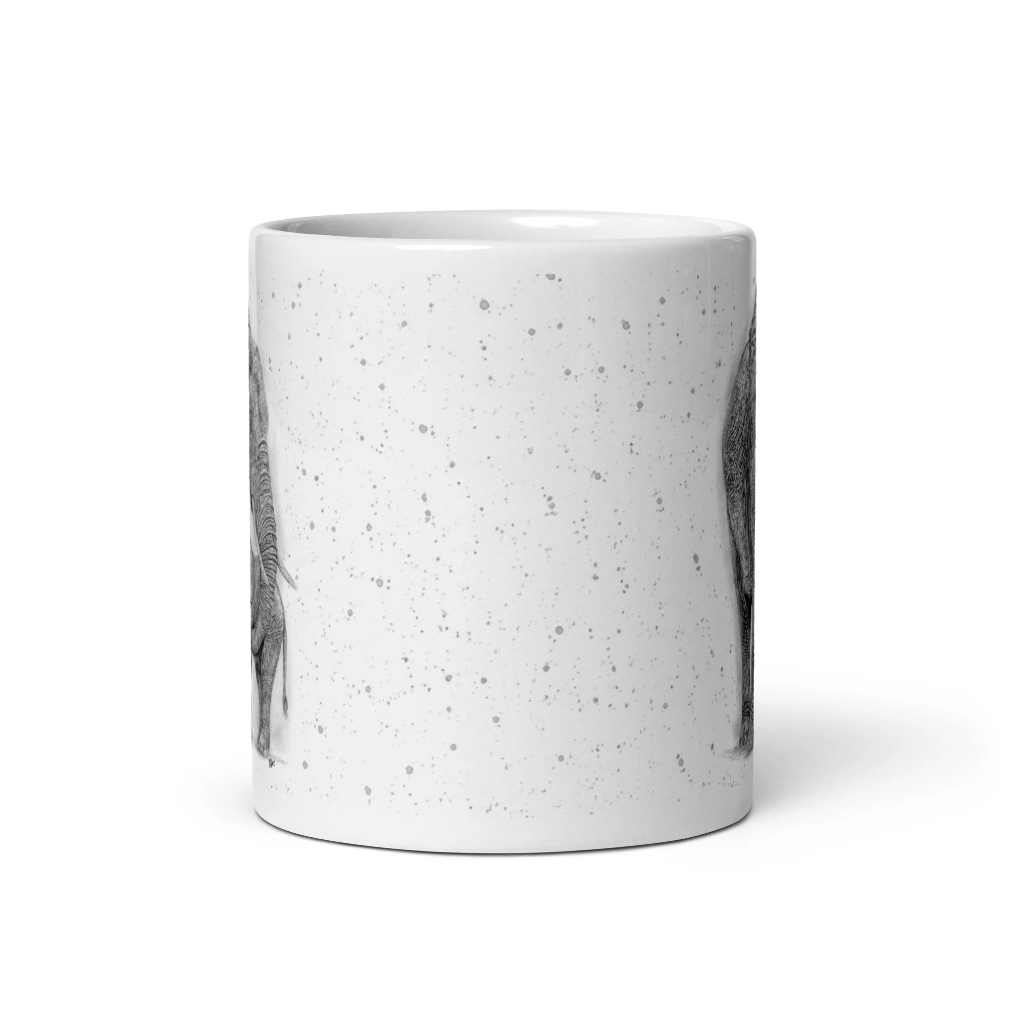11oz ceramic elephant mug featuring a mother elephant and calf illustration by UK artist Matt Lloyd.