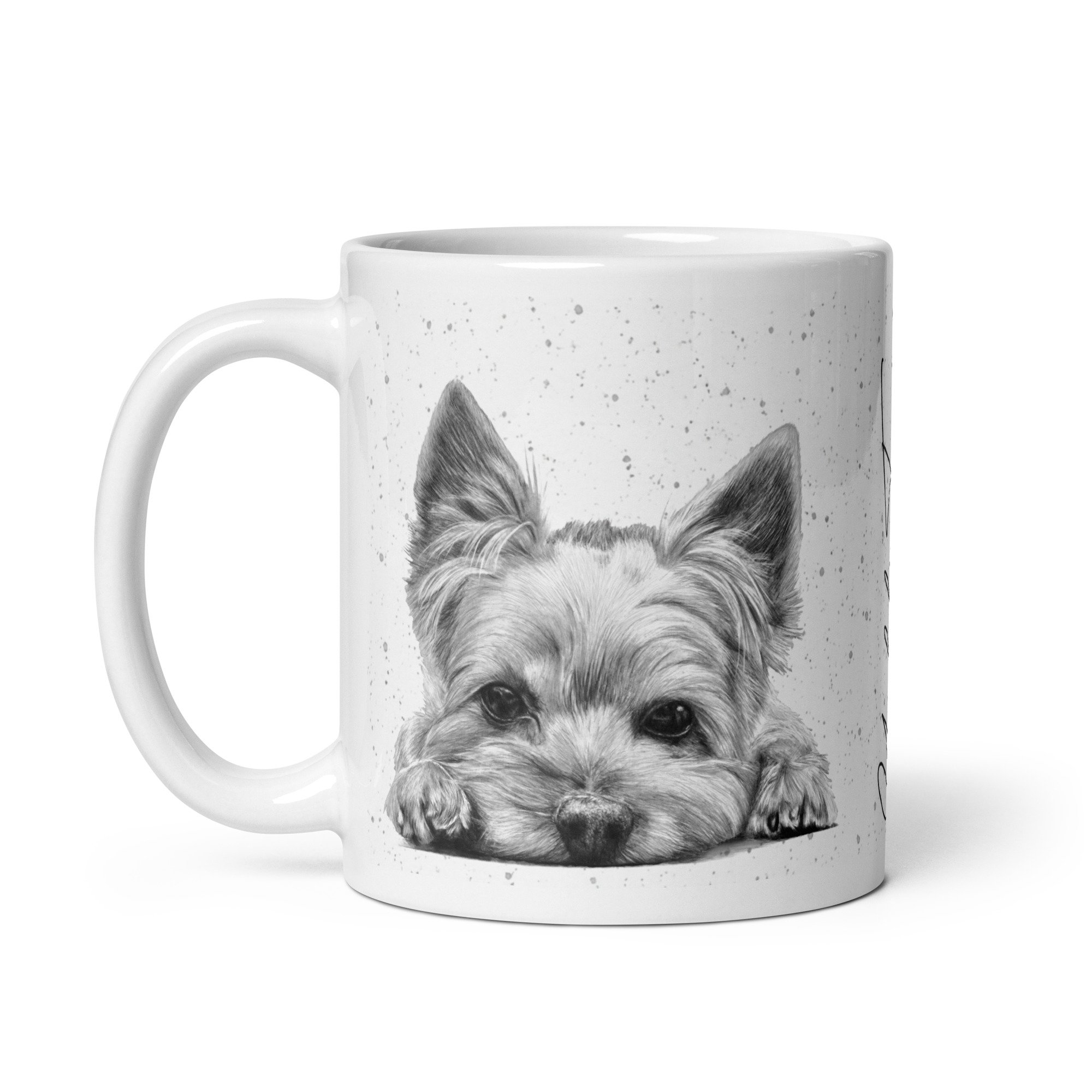 Yorkshire Terrier gift mug with original dog illustration and signature breed text.