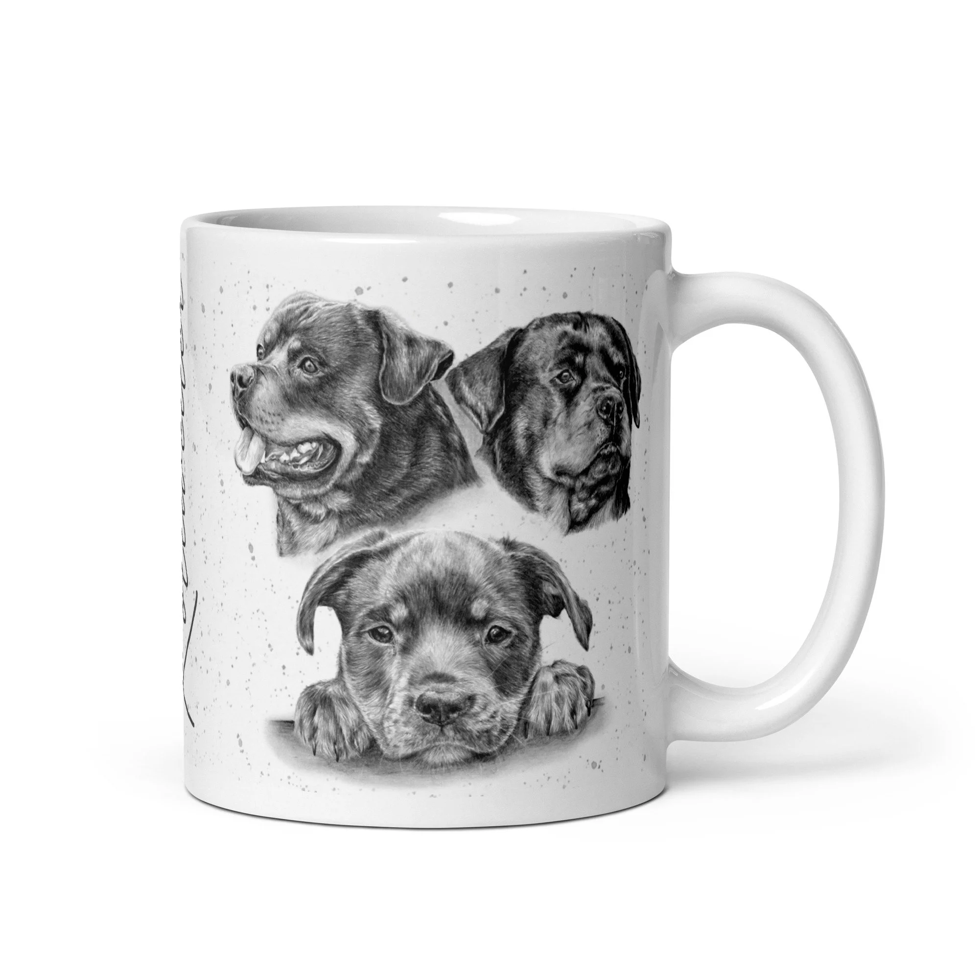Rottweiler mug featuring original artwork by Matt Lloyd with signature lettering.