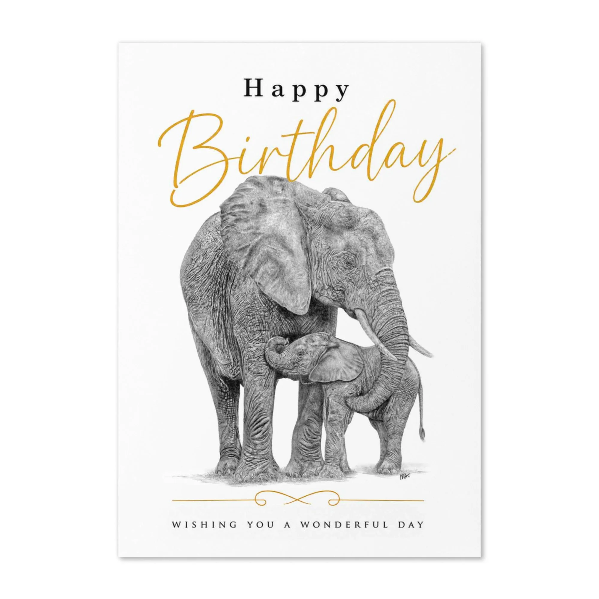 Elephant and Calf Wildlife - Birthday Card