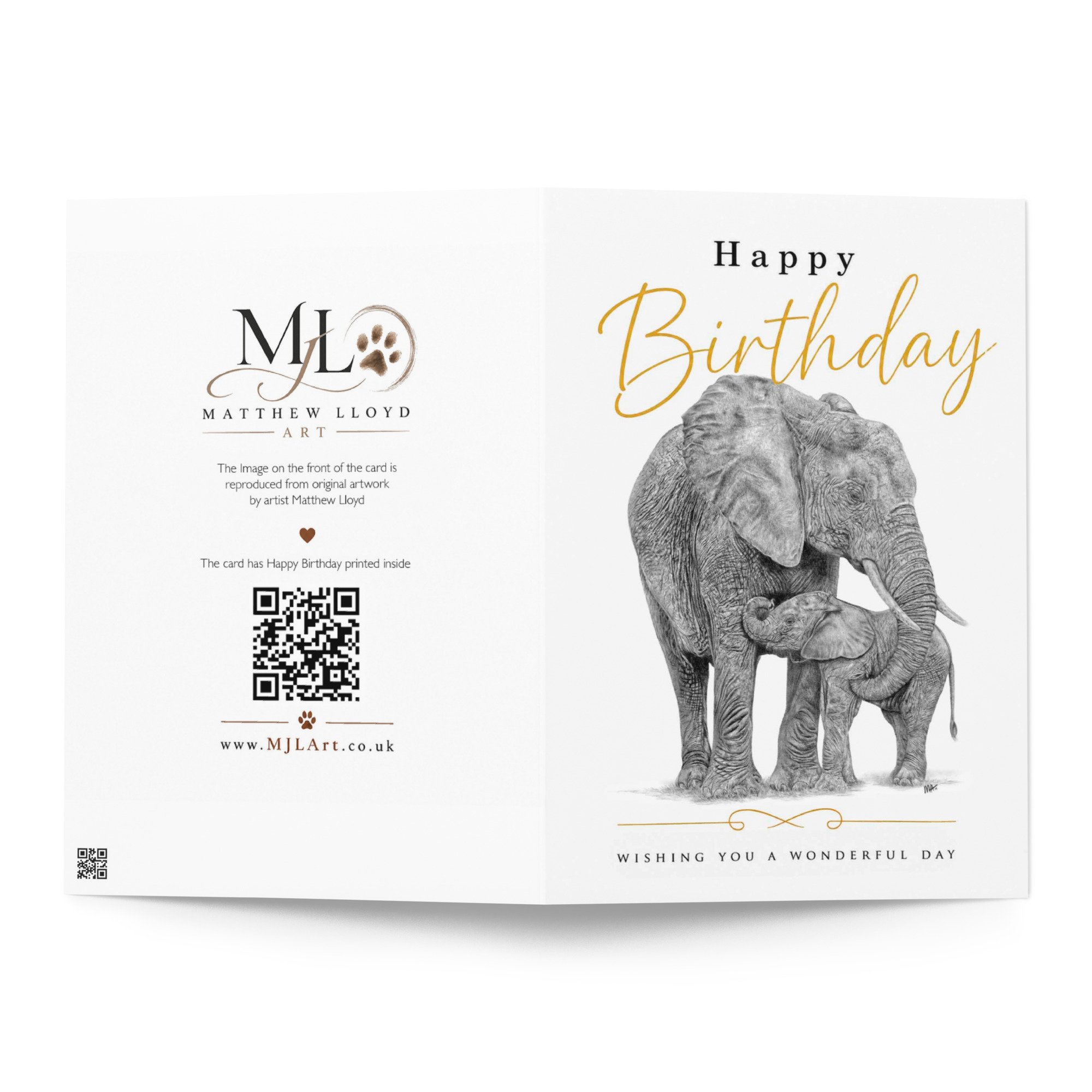 full card elephant and calf image with artwork by UK portrait artist Matthew Lloyd