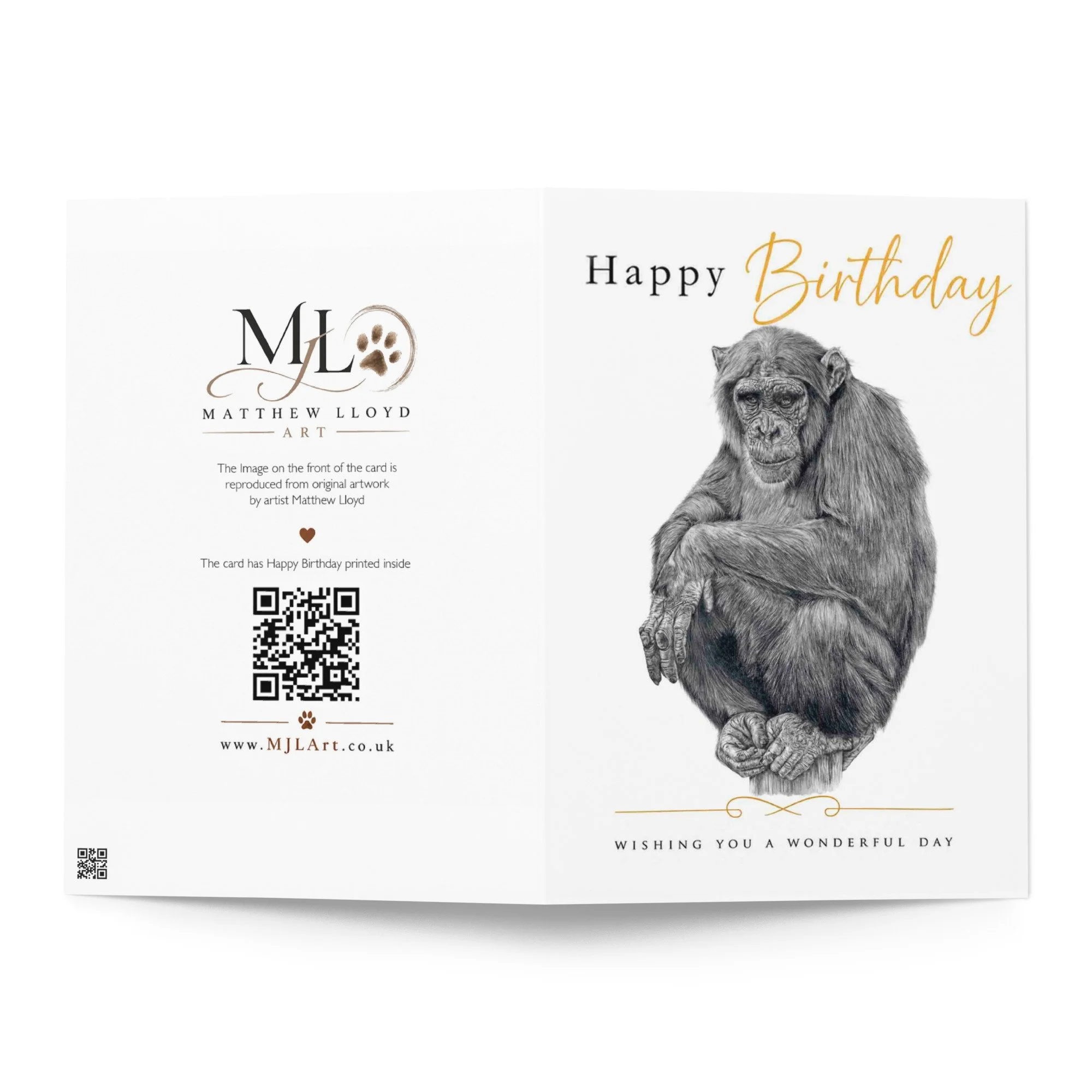 Image showing front and back of the chimpanzee birthday card