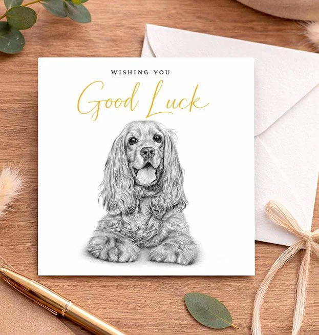 Cocker Spaniel good luck card featuring original dog artwork by Matthew Lloyd Art