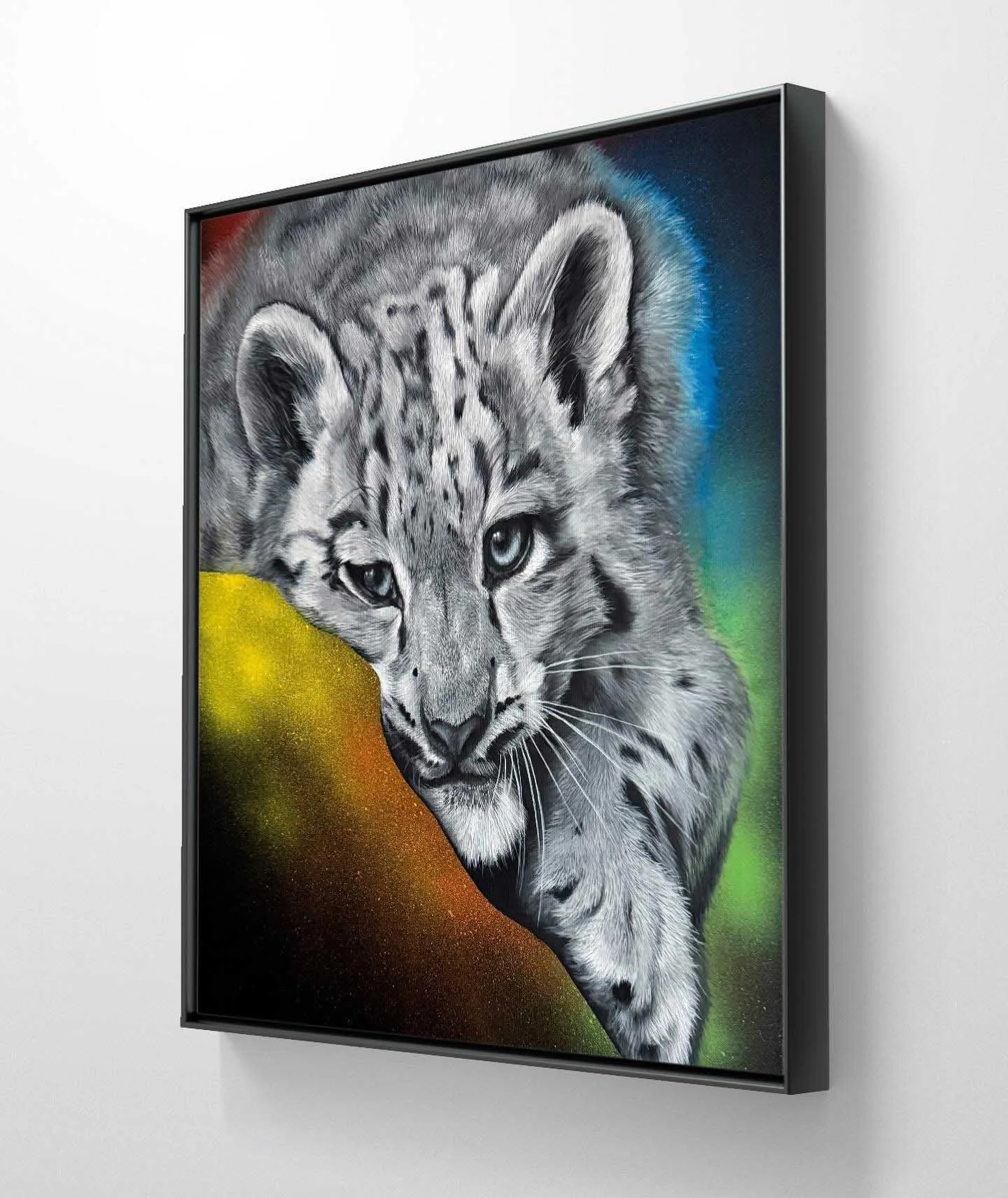 Snow Leopard Acrylic painting framed on wall.jpg