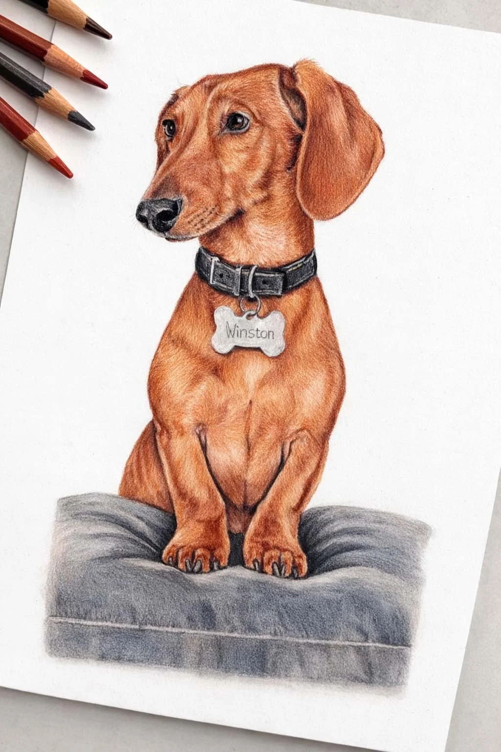 Dachshund coloured pencil dog portrait by Matt Lloyd