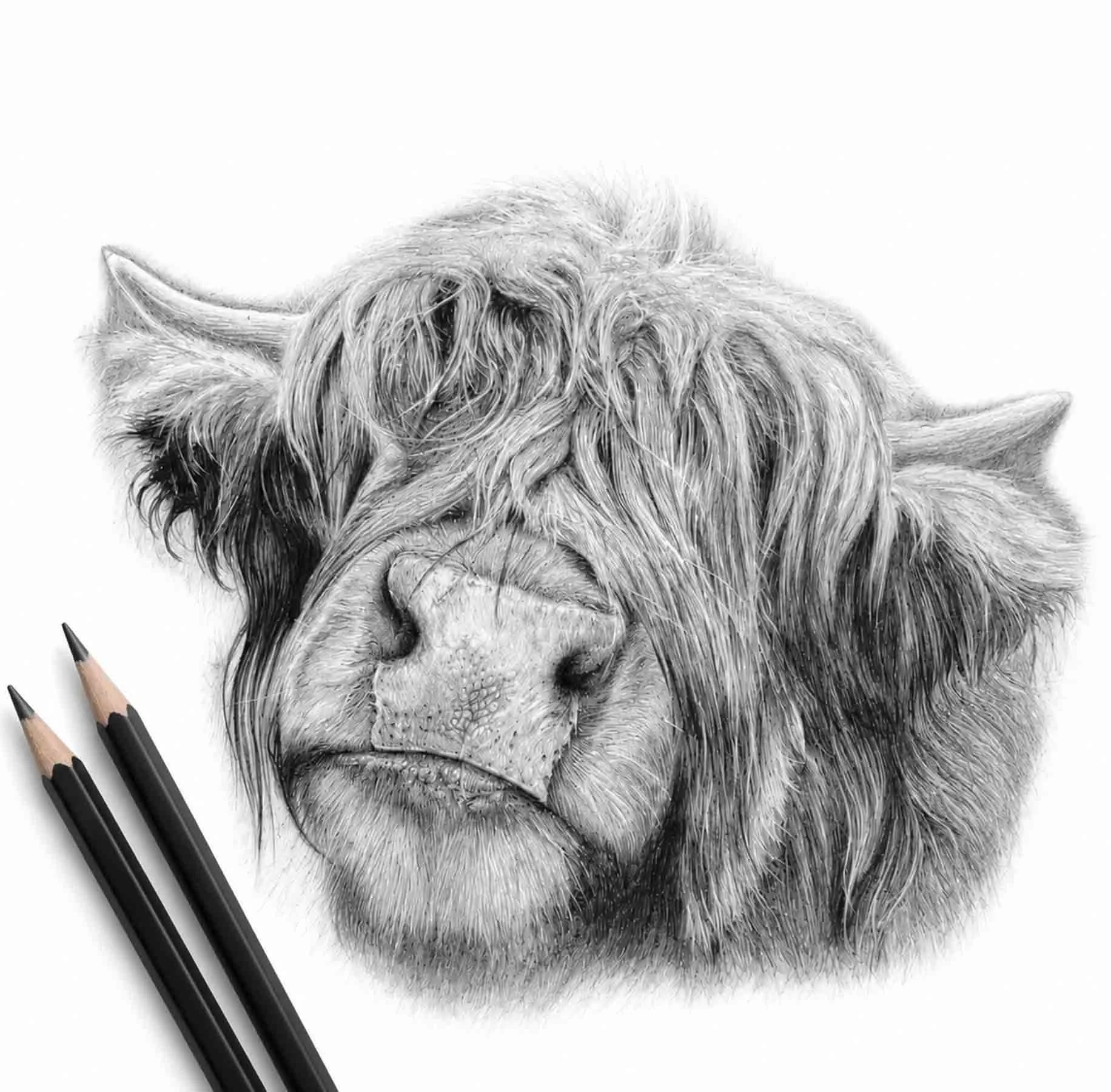 Original Highland Cow drawing from artwork by Matthew Lloyd
