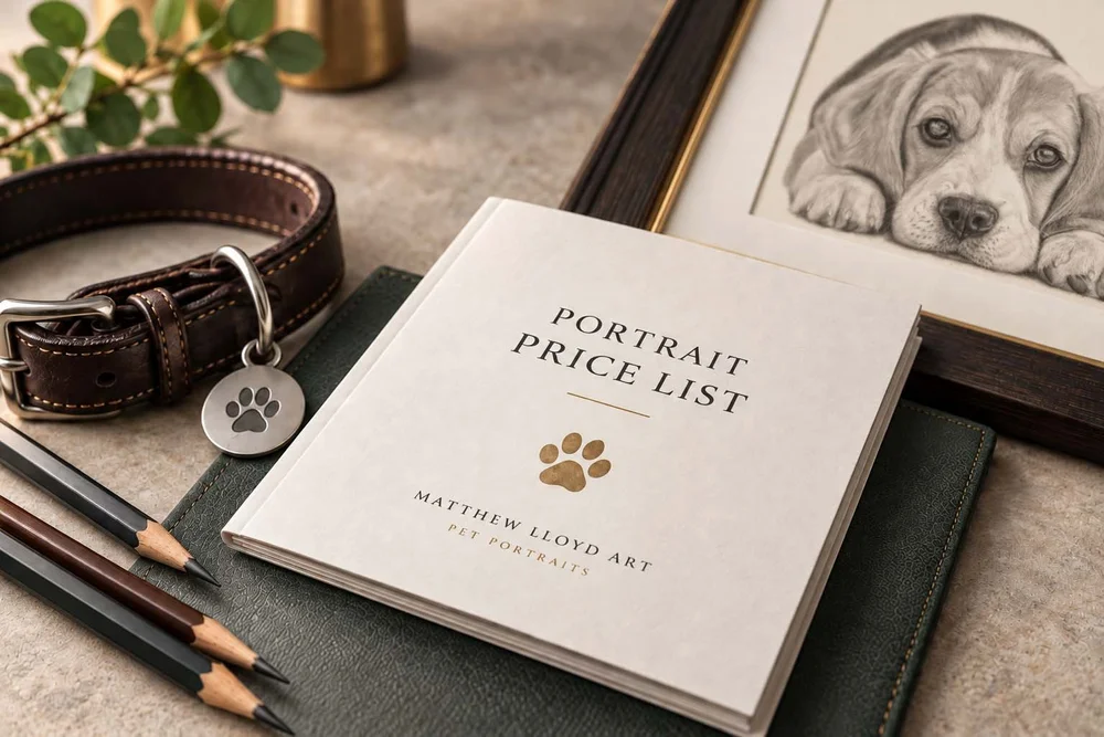 Pet portrait pricing and commission information from Matthew Lloyd Art
