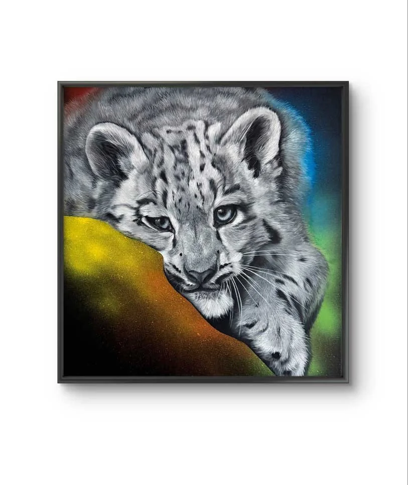 Snow Leopard - 54cm x 54cm (framed) Original acrylic on canvas