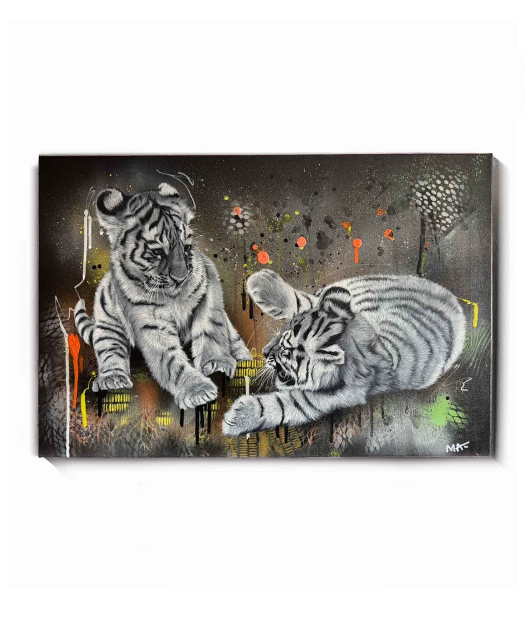 Tiger Cubs “Playful” – Original Acrylic Painting, 30 × 20 Inches