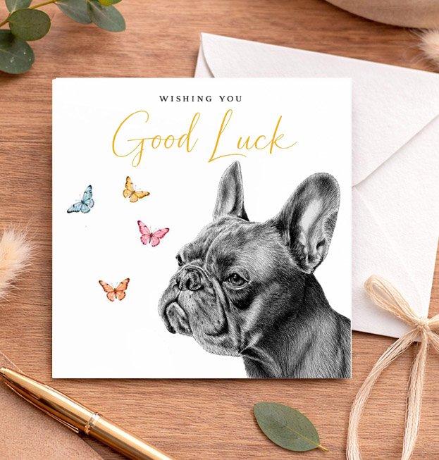 French Bulldog good luck card featuring original dog artwork by Matthew Lloyd Art