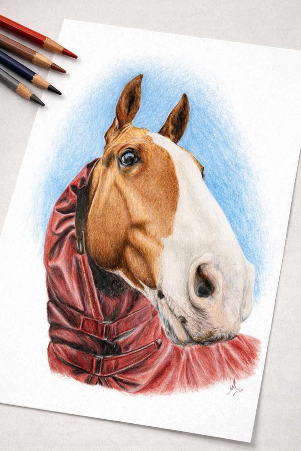 Horse coloured pencil portrait
