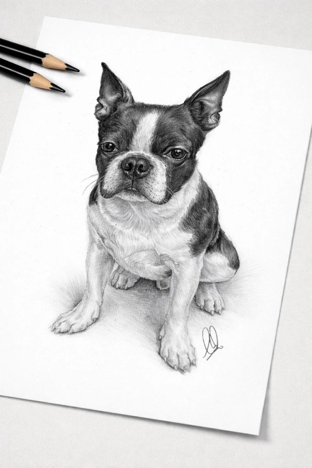 Boston Terrier graphite pencil dog portrait by Matt Lloyd