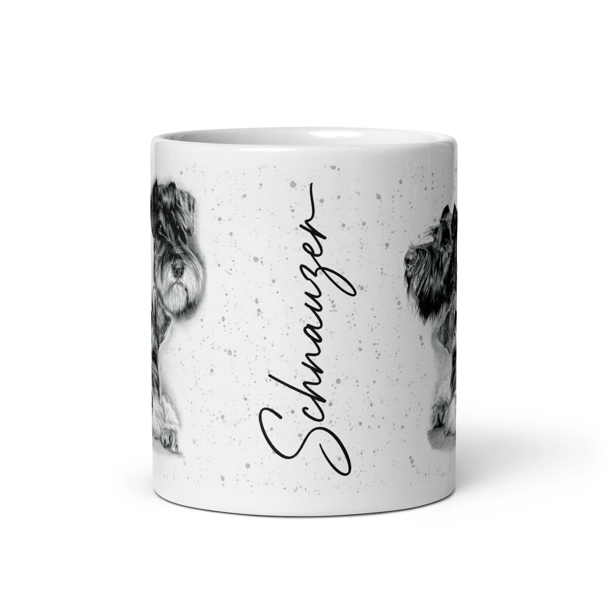 Schnauzer gift mug with original three dog artwork by Matthew Lloyd Art and free UK postage.