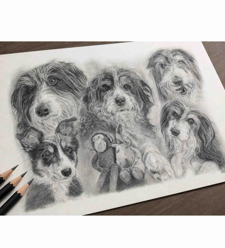 lifestory pet portrait combining multiple images into one artwork by Matt