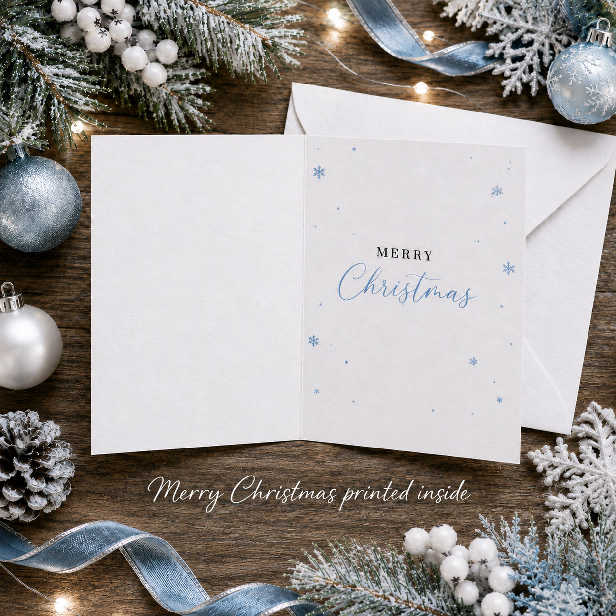 Inside of English Bull Terrier Christmas card printed with “Merry Christmas” and space for a personal festive message