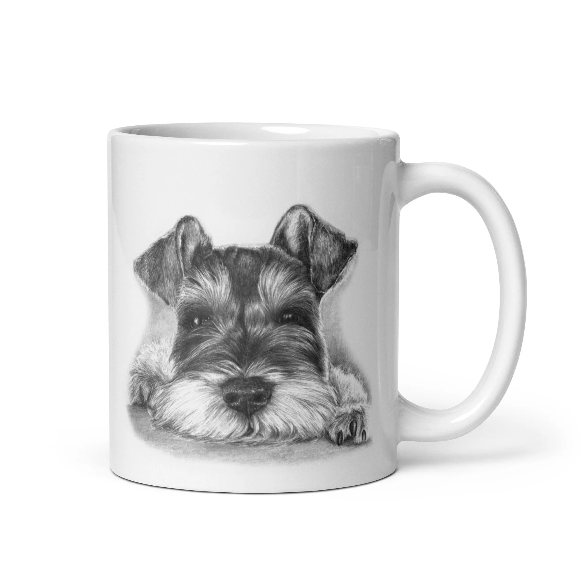 Miniature Schnauzer 11oz ceramic mug featuring original artwork by UK artist Matt Lloyd.