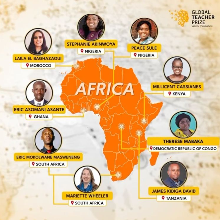 A map of Africa with little pictures of different teachers and their country.