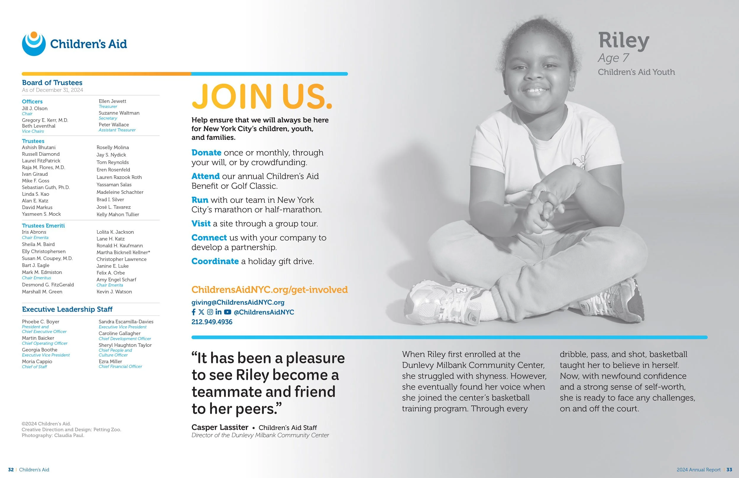 Annual Report for Children's Aid - text and graphics layered over an image of a young girl