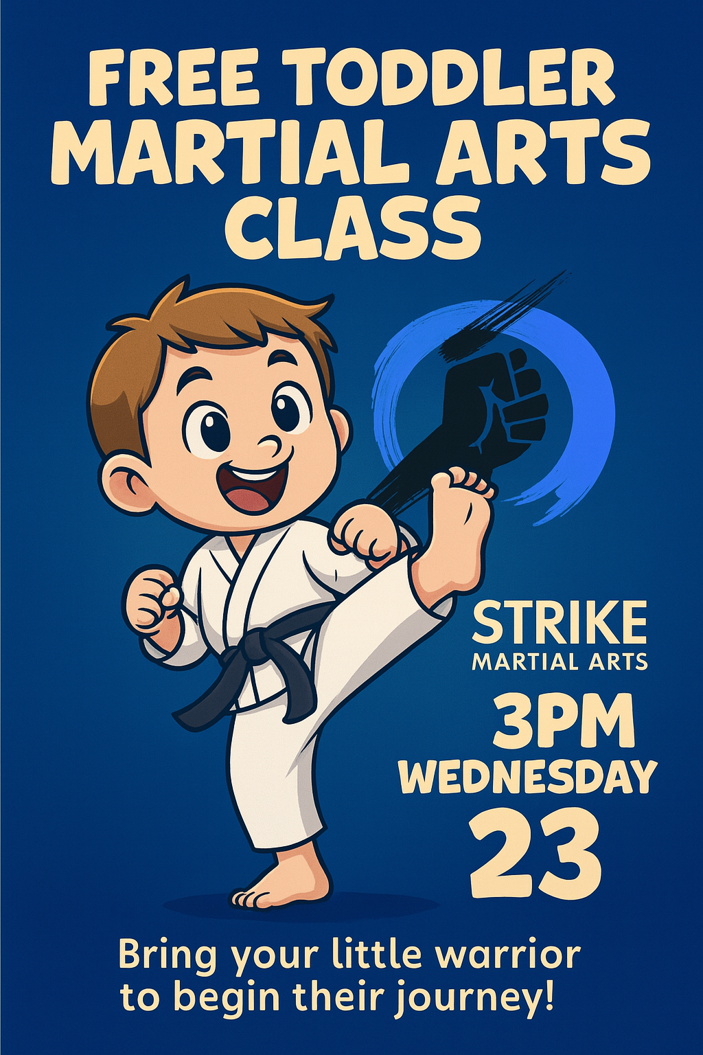 Free 3&4 Year old Toddler Martial Arts Class (must register online)