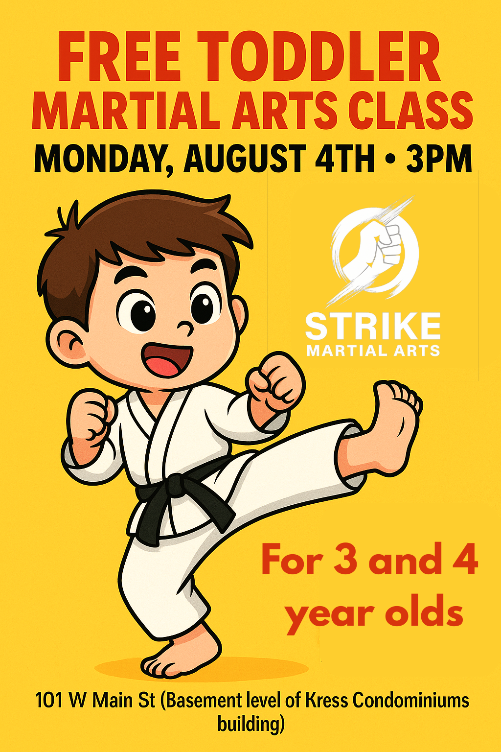 Free 3&4 Year old Toddler Martial Arts Class