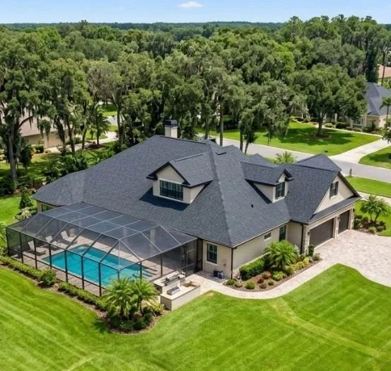 Completed residential shingle roof replacement in Lecanto, FL, showcasing high-quality workmanship by local roofing contractor Craig Fass Roofing.