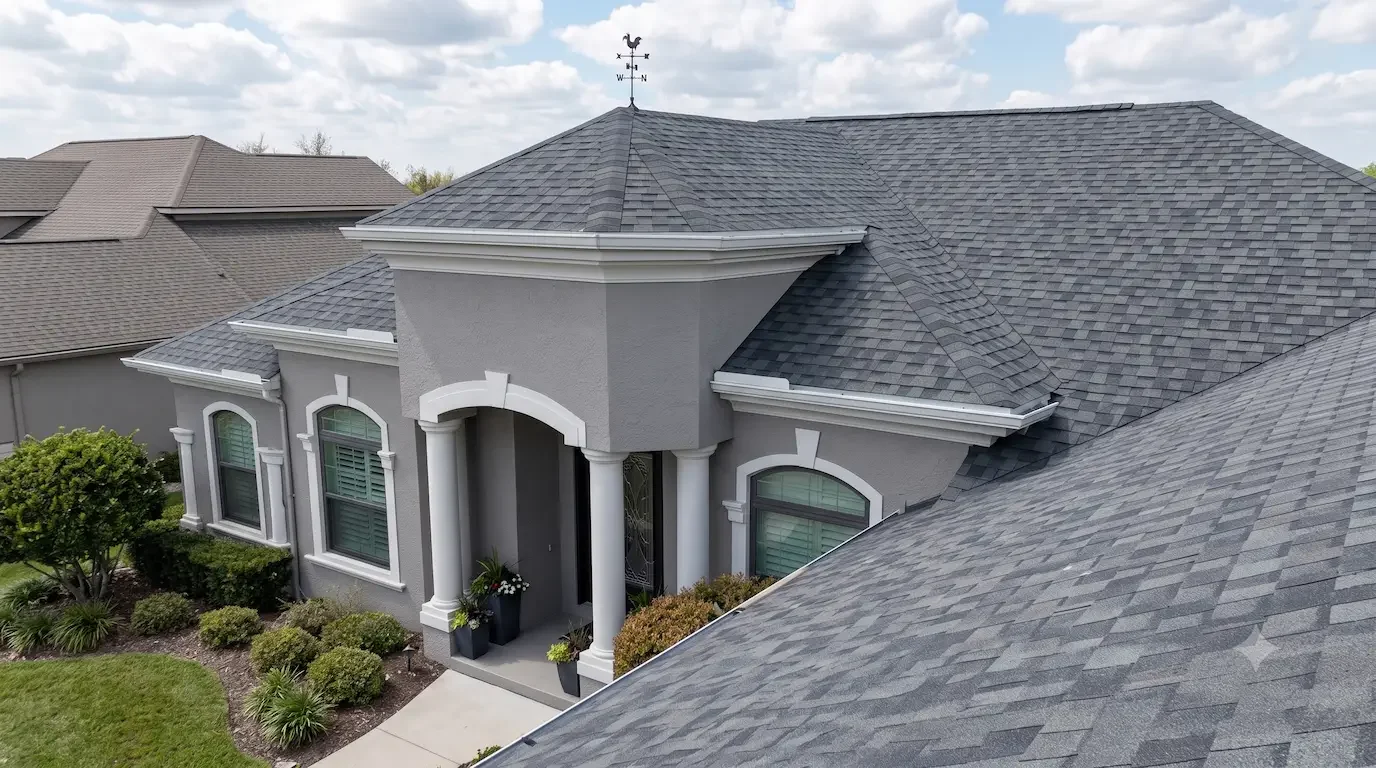 New gray architectural shingle roof replacement on a residential home in Glen Lakes, Weeki Wachee, FL by Craig Fass Roofing.