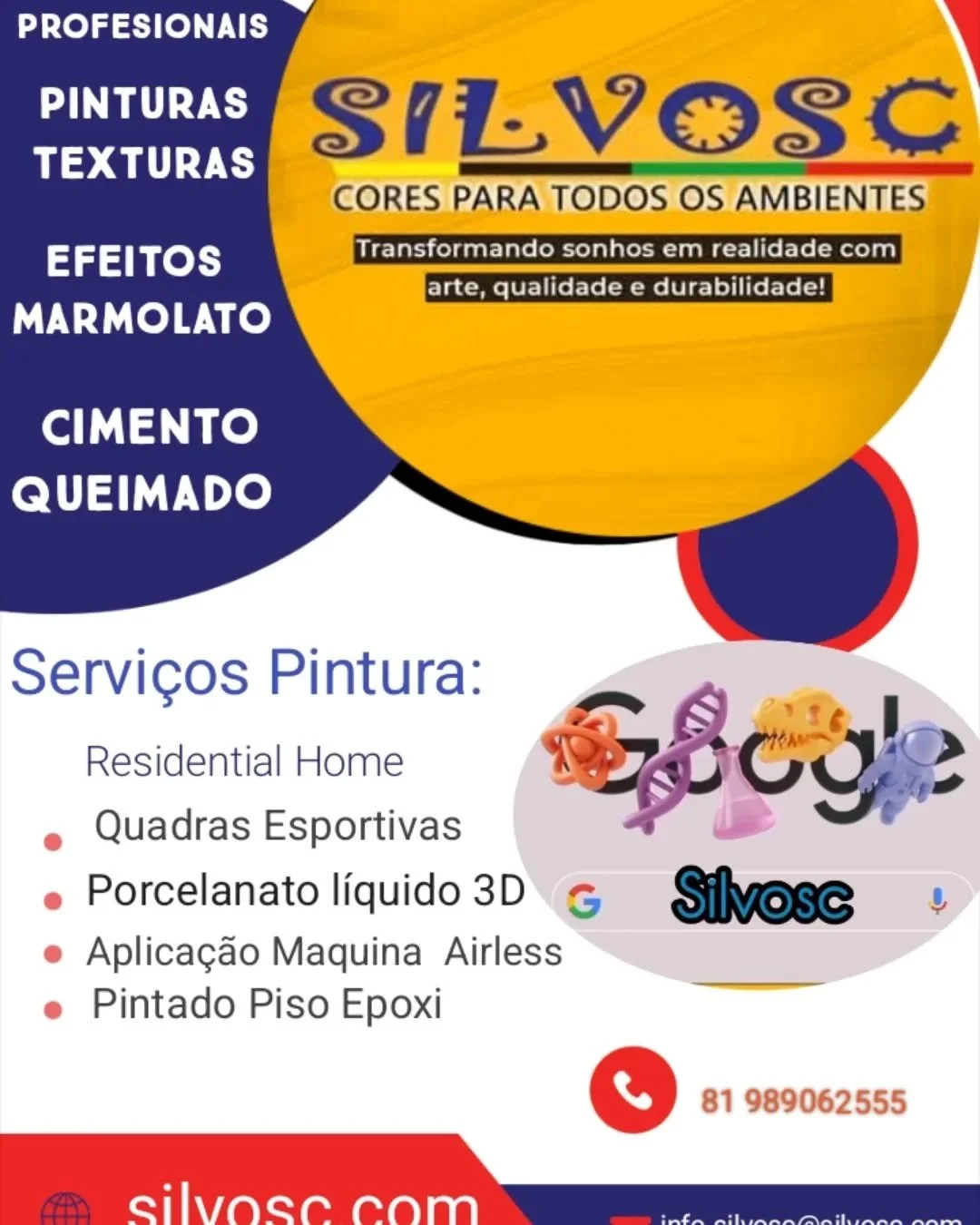https://www.google.com/maps/place/Silvosc+-+Tatarua+60+-+Arruda,+Recife+-+PE,+52011-230/@-8.0307131,-34.8810278,12z/data=!4m2!3m1!1s0x7ab19fe392680cb:0x36d43a7cdd9d104d

https://wa.me/p/4692460194202346/558189062555
 https://www.instagram.com/silvosc