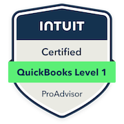 Certified QuickBooks Online ProAdvisor Level 1 badge