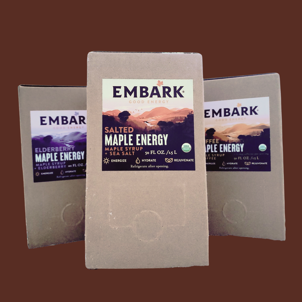 SCE.P50.S1.D2C Embark Salted Maple Energy Good Energy Organic Maple Syrup Maple Energy Gel sports nutrition running nutrition brown square icon.png