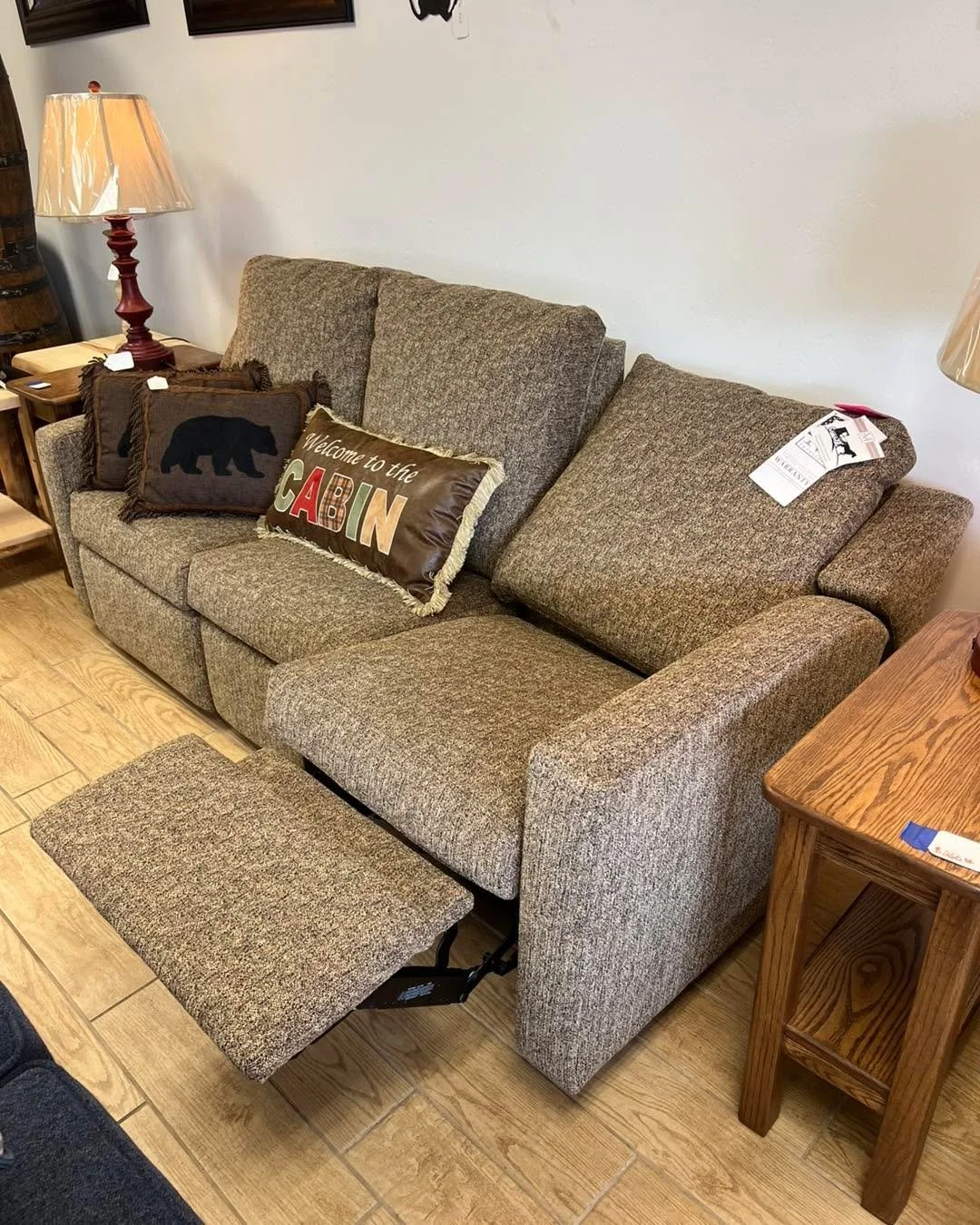 $1600

Power sofa recliner made by Marshfield Furniture, Wakefield 
Brand new, display model.
Part number 1946-23
Power buttons to recline and usb charger. 
Both ends recline.
2 pillows
Fabric called teatro rust
It was priced at $1929 on sale, must m
