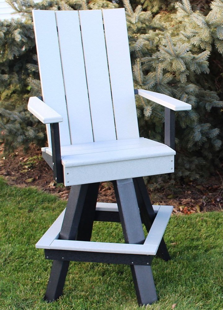 Tall wooden outdoor armchair in a garden setting