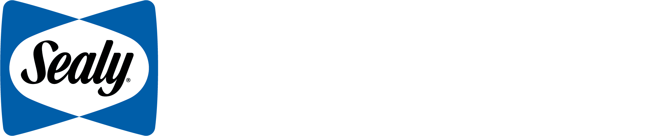 Sealy Furniture logo with a white and blue emblem and bold black and white text.