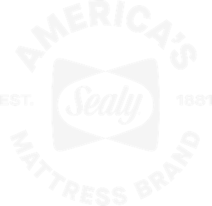 Sealy Mattress logo with the text 'American's Mattress Brand' and 'Est. 1881' in black and white.