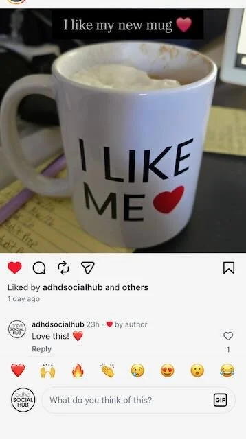 Someone from our in-person group likes their new mug they won at our event 😊